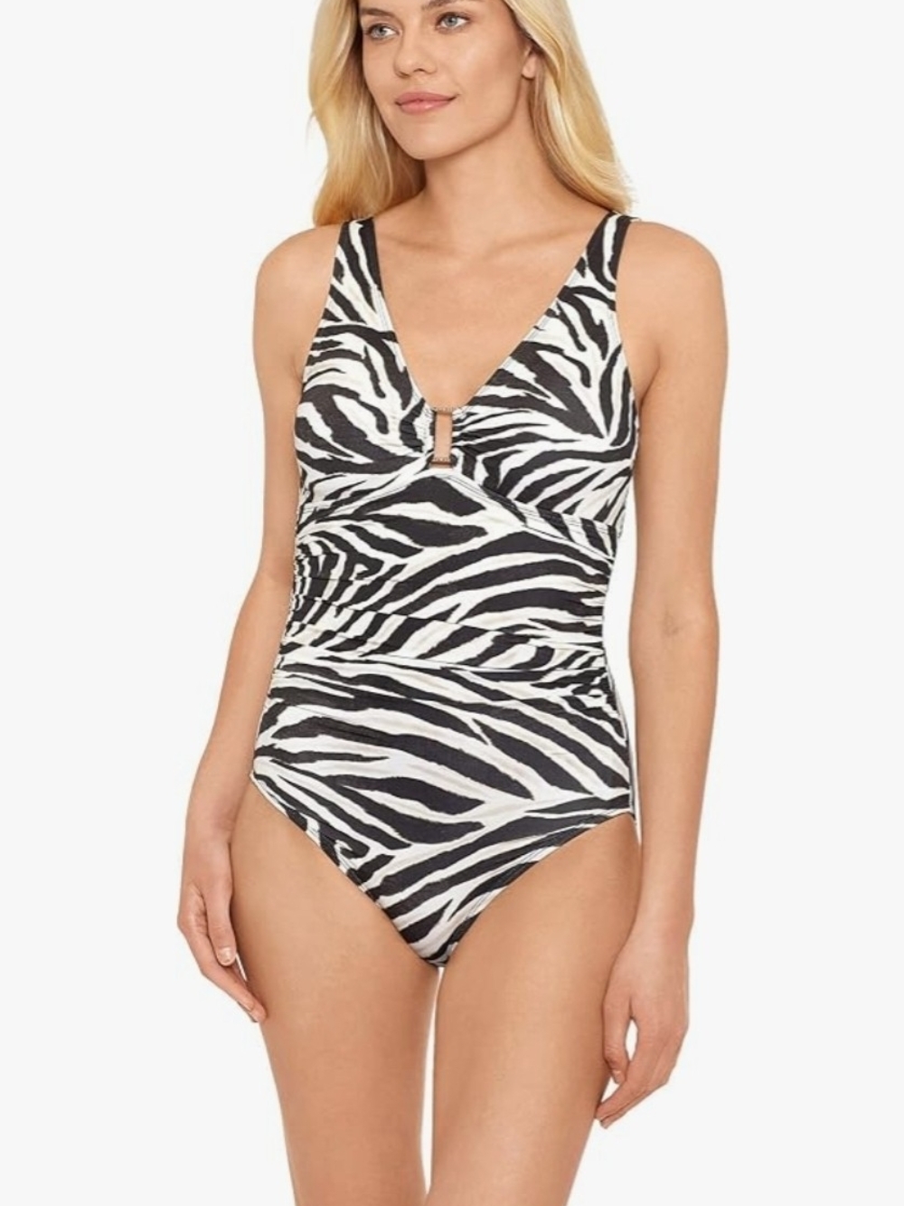 Lauren Ralph Lauren Womens Zebra Underwire One-Piece Swimsuit Brown Size 12
